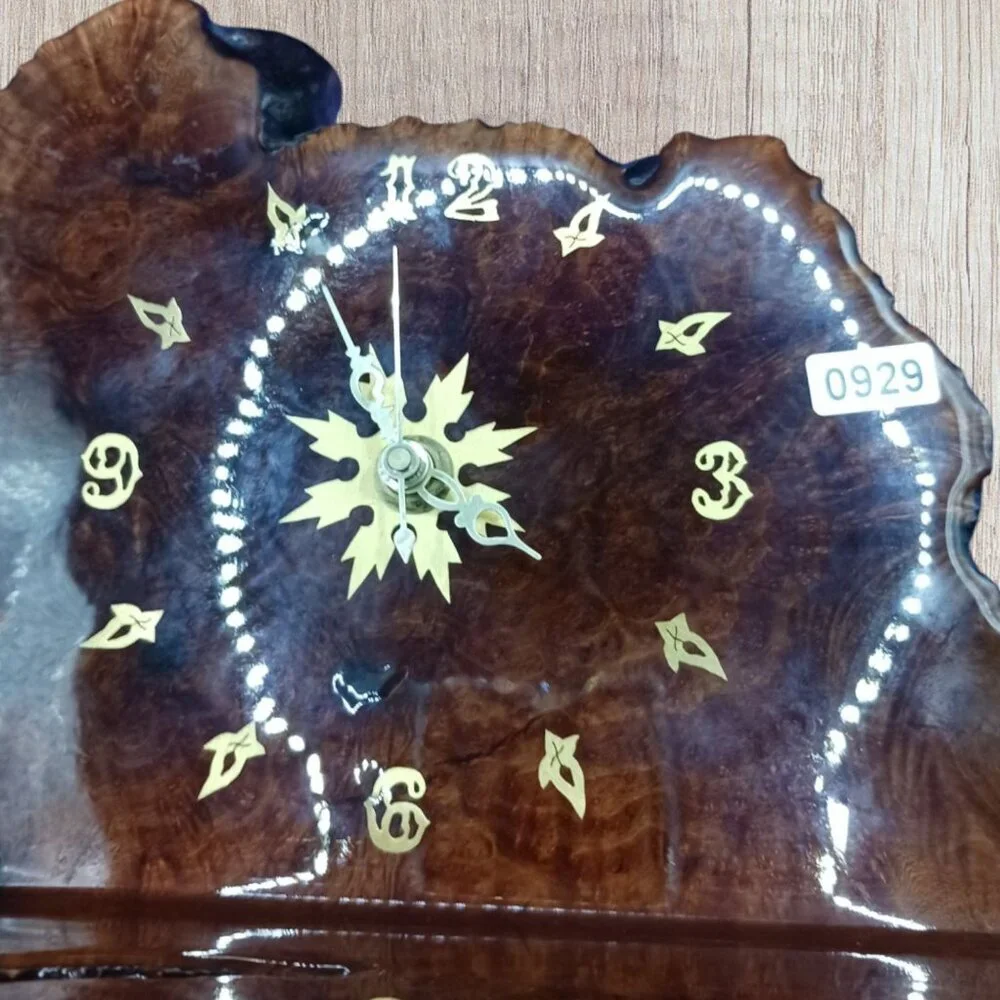 Quartz Unique Handcrafted Burl Wood Slab Rustic Table Clock With Intricate Desig